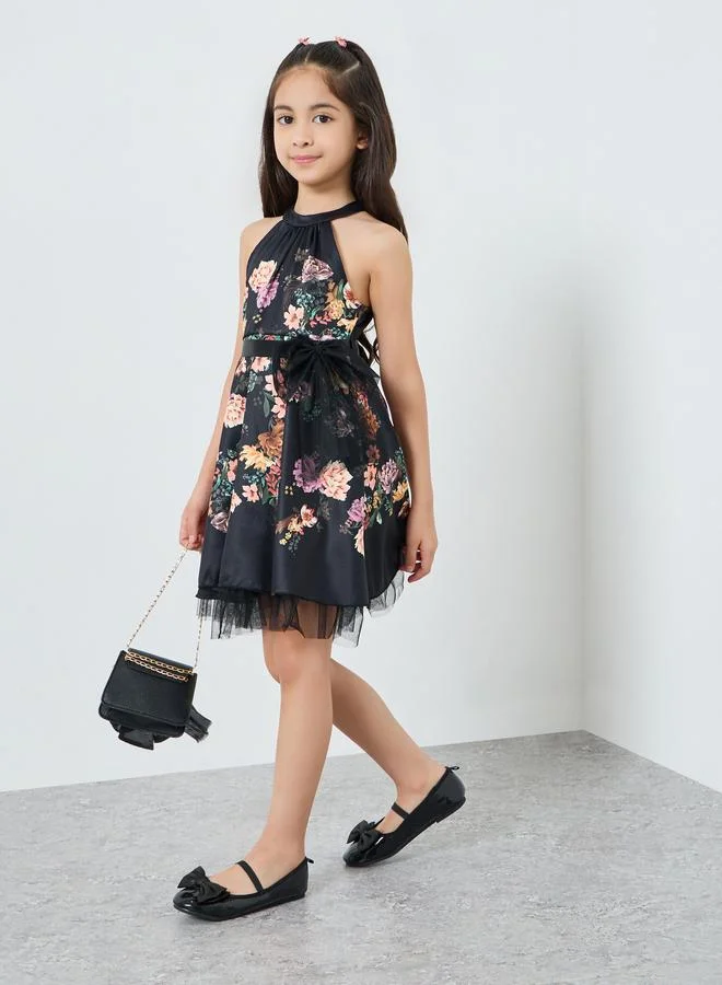 Styli Girls Floral Halter Neck Dress